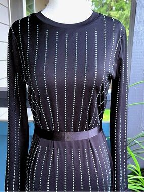 Black Long-Sleeve Rhinestone Stripe Dress Sz M